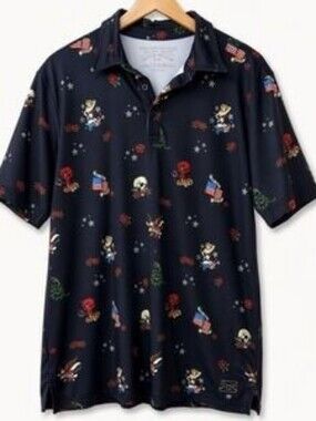Grunt Style XL Patriotic Tattoo Print Polo Shirt Navy Skull Eagle USA Golf
